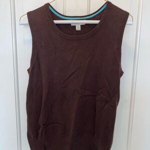Cherokee Brown Sleeveless Sweater with Blue Trim